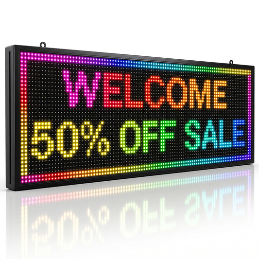 P10 Programmable LED Sign, Waterproof Full Color Outdoor Scrolling Display for Business, WiFi & USB Control