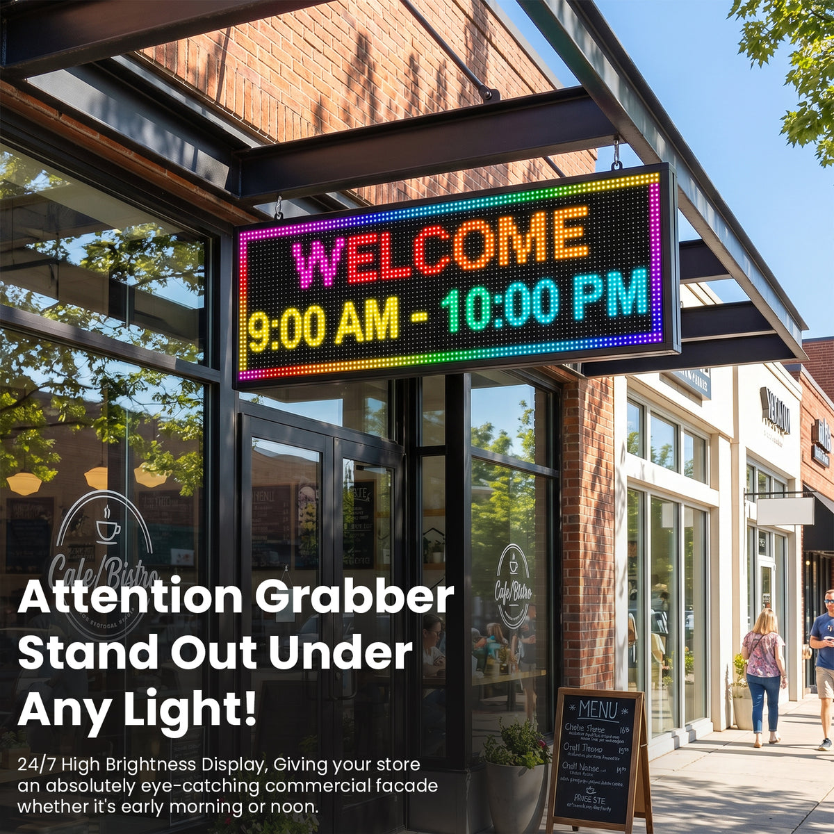 P10 Programmable LED Sign, Waterproof Full Color Outdoor Scrolling Display for Business, WiFi & USB Control