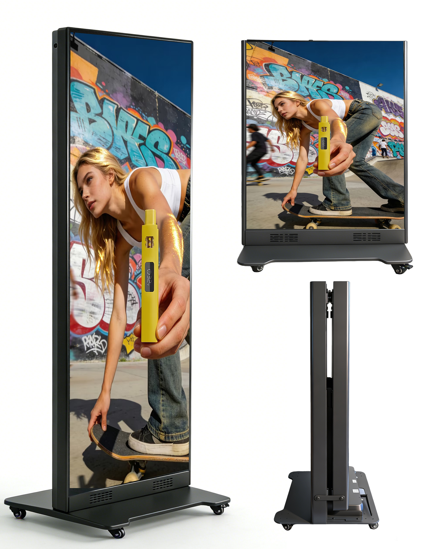 80 Inch LED Digital Signage Display, P1.86 GOB Technology Foldable Poster LED Screen, 3000:1 High Contrast Glossy Display, Seamless Splicing up to 6 Units, Smart Control LED Display with Flight Case for Commercial Events & Rentals（ Price for reference）