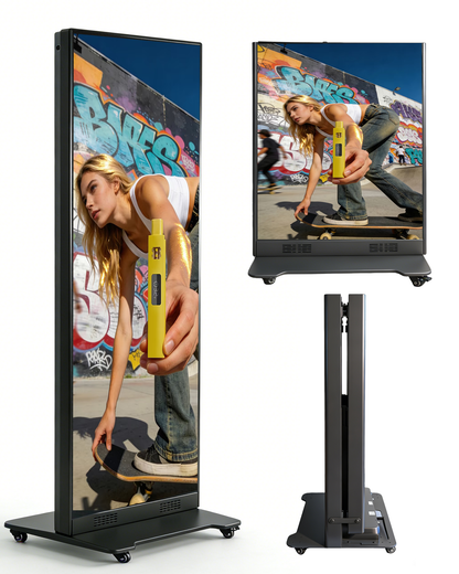 80 Inch LED Digital Signage Display, P1.86 GOB Technology Foldable Poster LED Screen, 3000:1 High Contrast Glossy Display, Seamless Splicing up to 6 Units, Smart Control LED Display with Flight Case for Commercial Events & Rentals（ Price for reference）