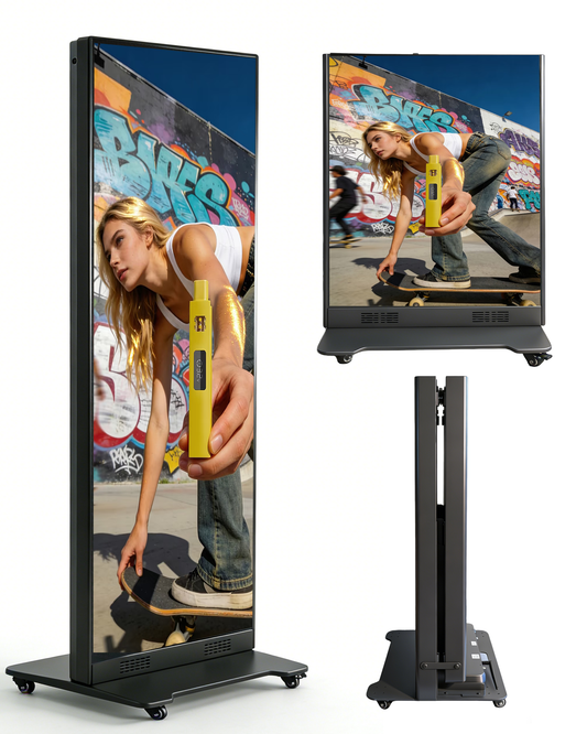 80 Inch LED Digital Signage Display, P1.86 GOB Technology Foldable Poster LED Screen, 3000:1 High Contrast Glossy Display, Seamless Splicing up to 6 Units, Smart Control LED Display with Flight Case for Commercial Events & Rentals（ Price for reference）