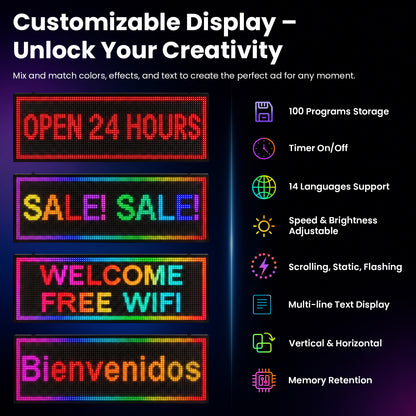 P10 Programmable LED Sign, Waterproof Outdoor Scrolling Display for Business, WiFi & USB Control