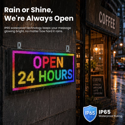 P10 Programmable LED Sign, Waterproof Outdoor Scrolling Display for Business, WiFi & USB Control