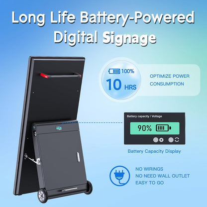 43 Inch Outdoor Digital Signage Display Monitor, Portable Battery Powered 2000Nit High Brightness Screen Advertising Display Kiosk, Movable Waterproof Standing Poster, Android OS