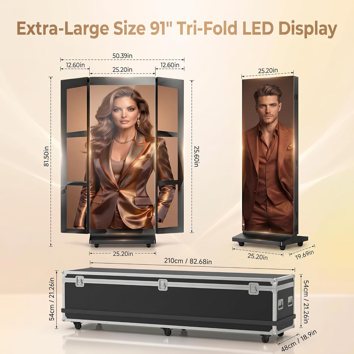 WHALEY 90" LED Poster Screen – Portable Foldable Display with Flight Case & WiFi Control for Events