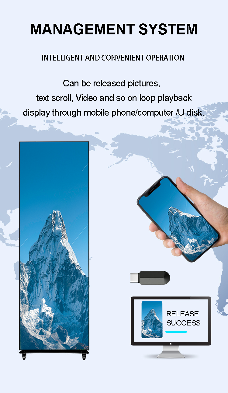 Indoor Poster Screen - Front Maintenance with Die-casting Aluminum Cabinet, 640mm * 1920mm Net Display (658mm * 2000mm Cabinet), Available in Folding and Conventional Versions (Price for reference)