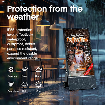 43 Inch Outdoor Digital Signage Display Monitor, Portable Battery Powered 2000Nit High Brightness Screen Advertising Display Kiosk, Movable Waterproof Standing Poster, Android OS