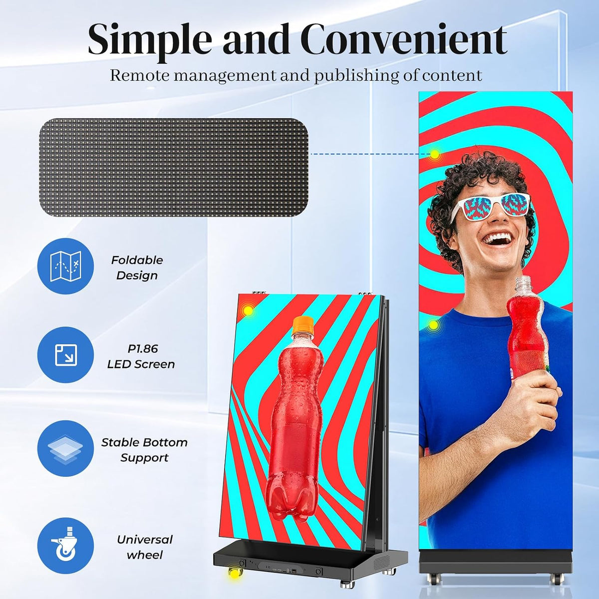 WHALEY 80" LED Poster Screen – Portable Foldable Display with Flight Case & WiFi Control for Events
