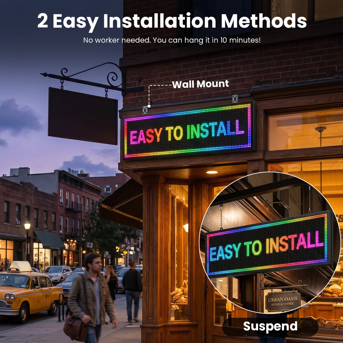 P10 Programmable LED Sign, Waterproof Outdoor Scrolling Display for Business, WiFi & USB Control