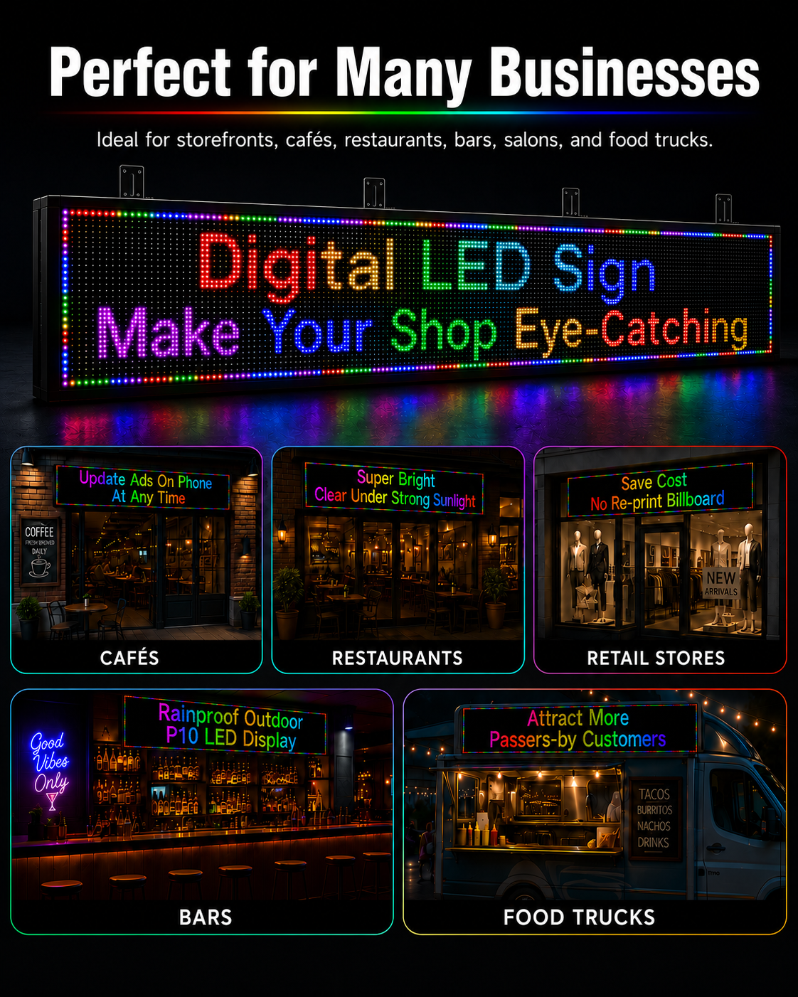 P10 Programmable LED Sign – Outdoor LED Sign – Programmable Scrolling Display with Multi-Program Editing & WiFi Control