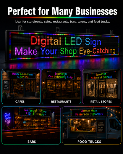P10 Programmable LED Sign – Outdoor LED Sign – Programmable Scrolling Display with Multi-Program Editing & WiFi Control