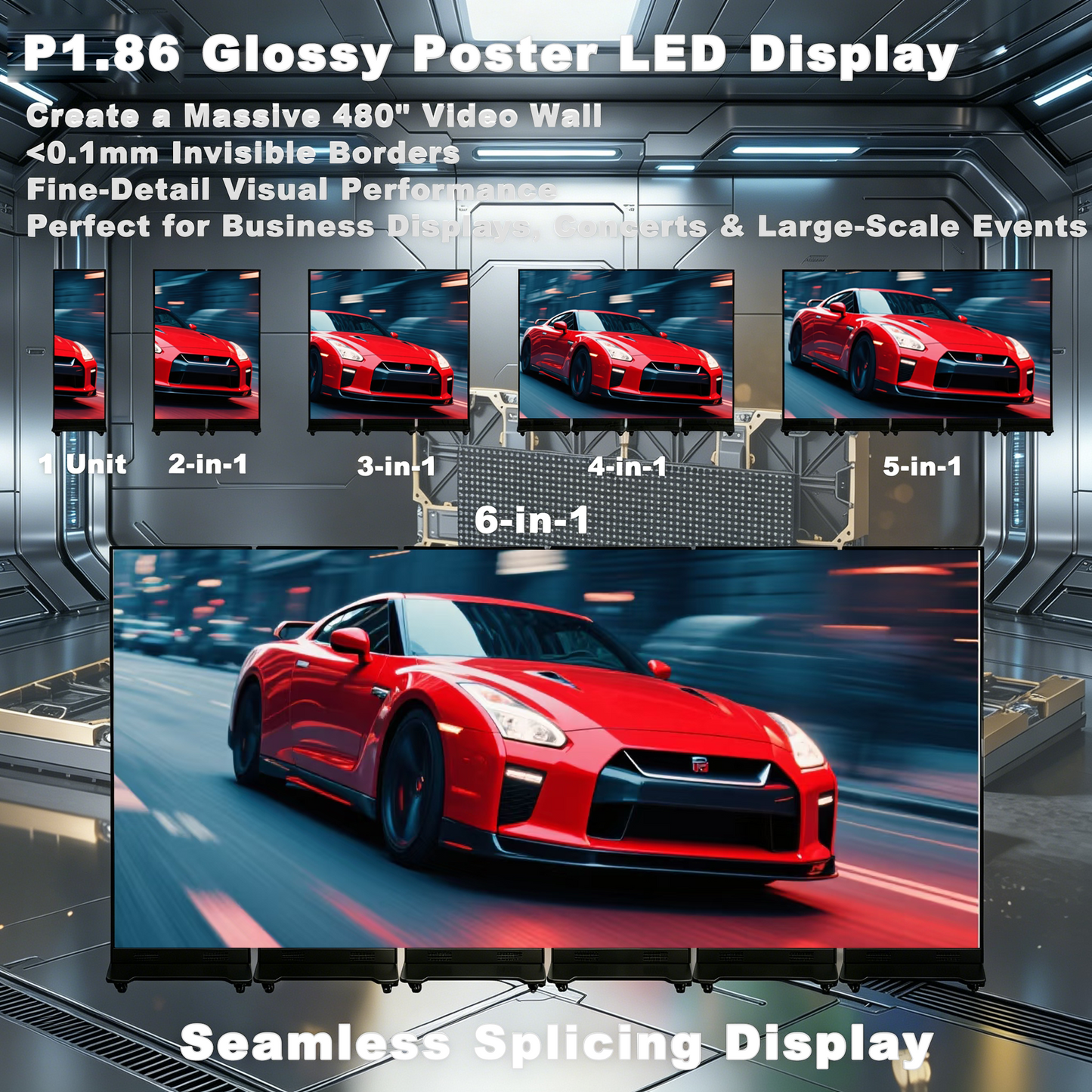80 Inch LED Digital Signage Display, P1.86 GOB Technology Foldable Poster LED Screen, 3000:1 High Contrast Glossy Display, Seamless Splicing up to 6 Units, Smart Control LED Display with Flight Case for Commercial Events & Rentals（ Price for reference）