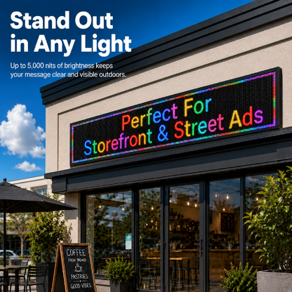 P10 Programmable LED Sign – Outdoor Scrolling Message Board with WiFi Control & 5000 Nit Brightness