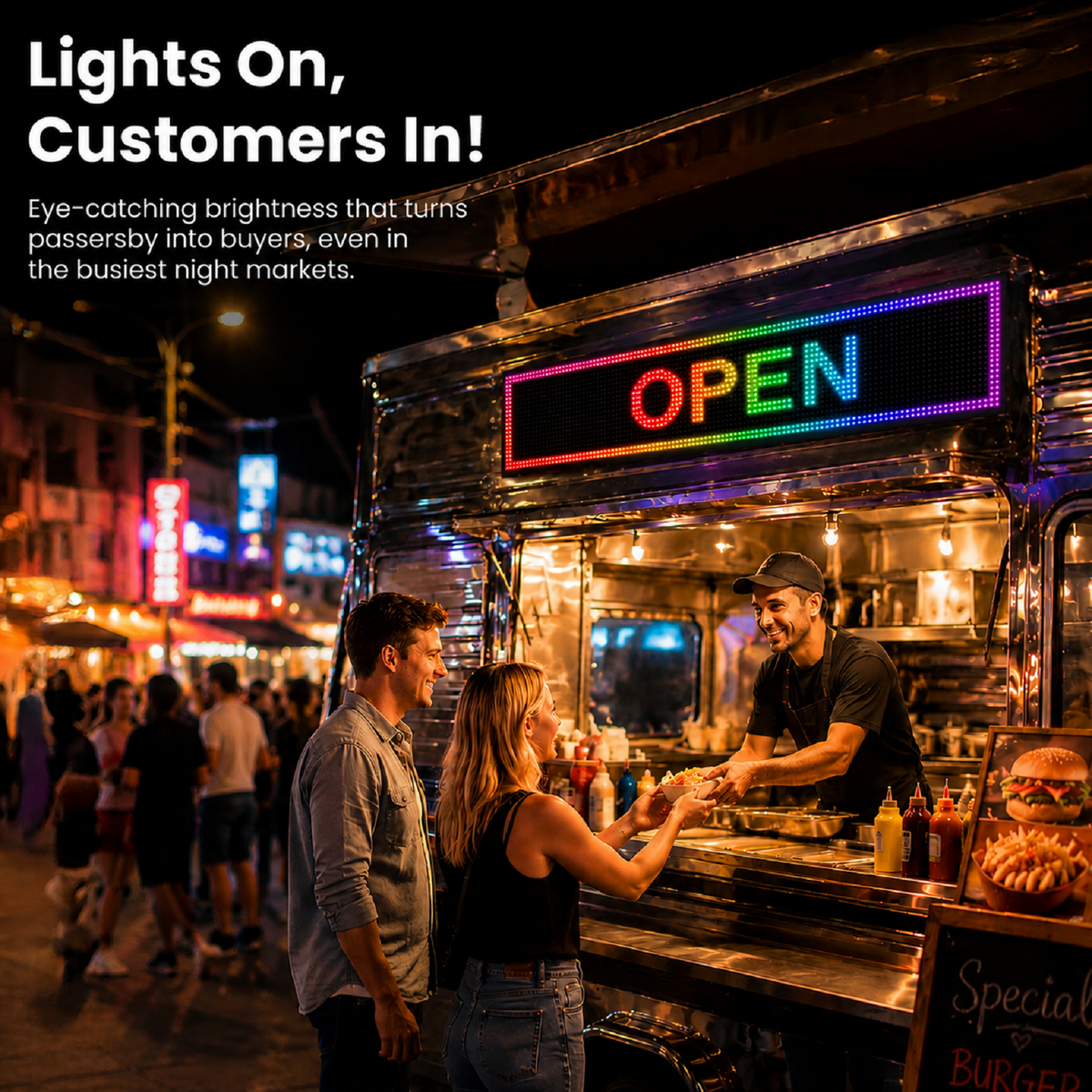 P10 Programmable LED Sign, Waterproof Outdoor Scrolling Display for Business, WiFi & USB Control